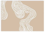 Cuadro horizontal de ilustración abstracta en tonos beige oscuro y trazos blancos. Una obra alegre de la colección de Laras.