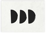 Cuadro horizontal minimalista en blanco y negro con 3 geometrías de semi-círculo. Simplicidad para espacios modernos, esta obra es perfecta para cualquier mural que combine cuadros monocromáticos en blanco y negro y minimalistas.