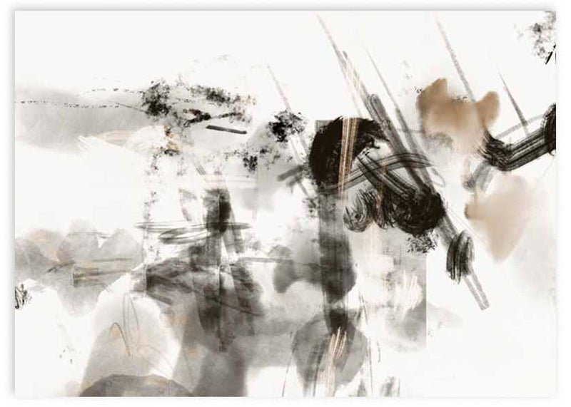 Cuadro horizontal abstracto de ilustración en tonos beige y negro. Combina este cuadro con el resto de su colección Paint Explosion para crear el mural perfecto.