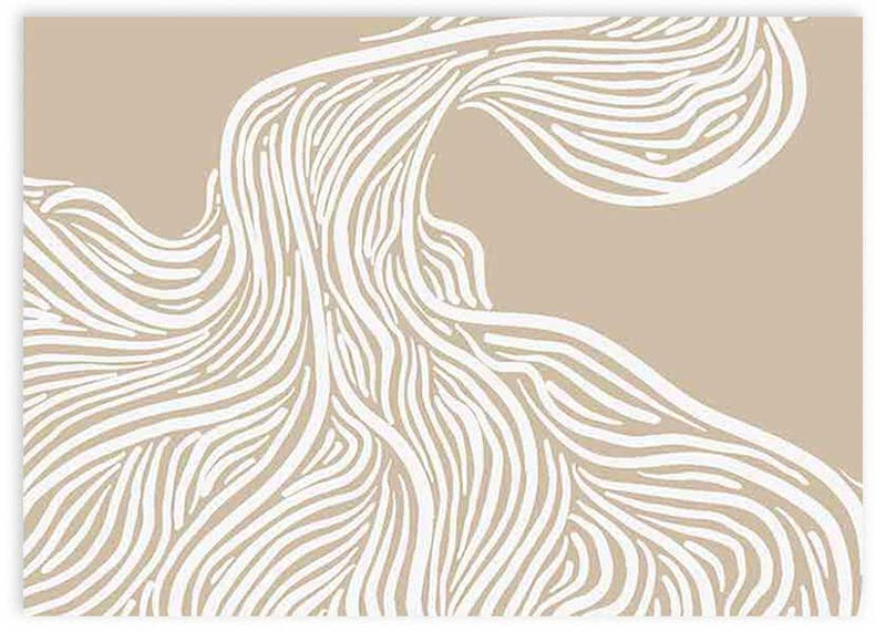 Cuadro horizontal de ilustración abstracta de trazos en blanco sobre fondo beige. Una obra alegre de la colección de Laras. Elige la enmarcación que más te guste y el tamaño adecuado para colgarlo en tu salón, dormitorio o pasillo. ¡Hora de decorar! Encuentra más cuadros y láminas de este estilo en nuestra colección de cuadros ilustración o cuadros abstractos.