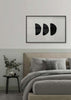 Cuadro horizontal minimalista en blanco y negro con 3 geometrías de semi-círculo. Simplicidad para espacios modernos, esta obra es perfecta para cualquier mural que combine cuadros monocromáticos en blanco y negro y minimalistas.