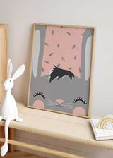 decoración con cuadros, ideas - lámina decorativa infantil de ilustración de conejo gris - kudeko