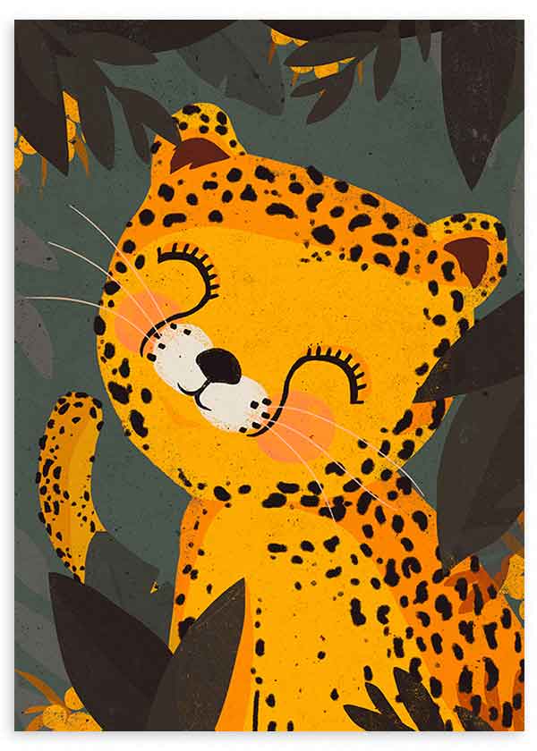 lámina decorativa de ilustracion infantil de leopardo, colorido - kudeko