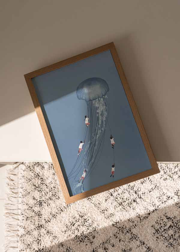 decoración con cuadros, ideas - lámina decorativa vintage de collage de niños subiendo por medusa - kudeko