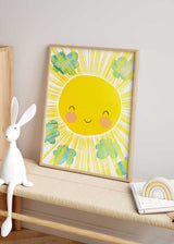 decoración con cuadros, ideas - lámina decorativa infantil de ilustración de sol colorida - kudeko