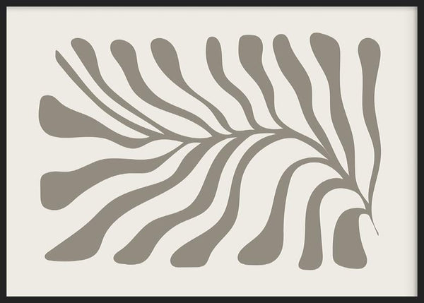Tableau encadré avec branche organique aux courbes amples, ton grège sur fond ivoire, composition épurée et style minimaliste contemporain. Disponible sur kudeko.com