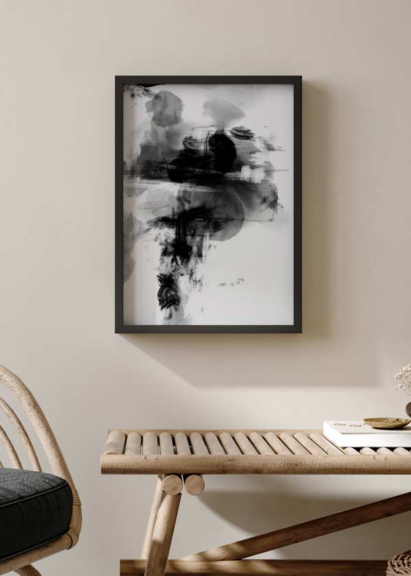 decoración con cuadros, ideas - lámina decorativa abstracta y colorida, ilustración blanco y negro- kudeko