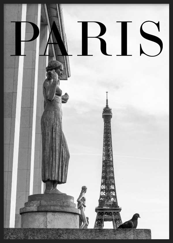 cuadro para lámina decorativa fotografía en blanco y negro de parís, torre eiffel - kudeko