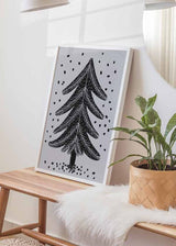 decoración con cuadros, ideas para navidad - lámina decorativa de árbol de navidad, ilustración en blanco y negro - kudeko