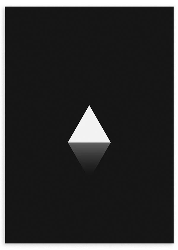 lámina decorativa cuadro geométrico y minimalista con prisma blanco y fondo negro. Lámina decorativa.