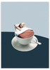 lámina decorativa collage vintage colorido de mujer durmiendo en taza de café - kudeko