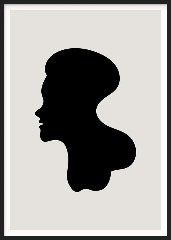 Cuadro con silueta de rostro humano en perfil negro, fondo beige claro y composición depurada de estilo minimalista. Disponible en kudeko.com