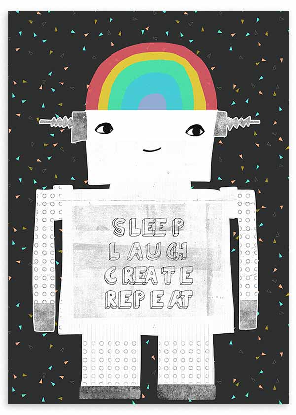 lámina decorativa infantil de robot en el espacio, ilustración con frase - kudeko