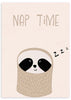 lámina decorativa de ilustración de mapache sobre fondo beige, nap time - kudeko