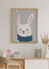 decoración con cuadros, ideas - lámina decorativa infantil de ilustración de conejo blanco sobre fondo estrellado gris - kudeko