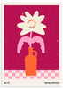 lámina decorativa de ilustración divertida y colorida de flor y jarrón, rosa fuerte - kudeko