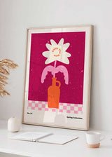 decoración con cuadros, ideas - lámina decorativa de ilustración divertida y colorida de flor y jarrón, rosa fuerte - kudeko