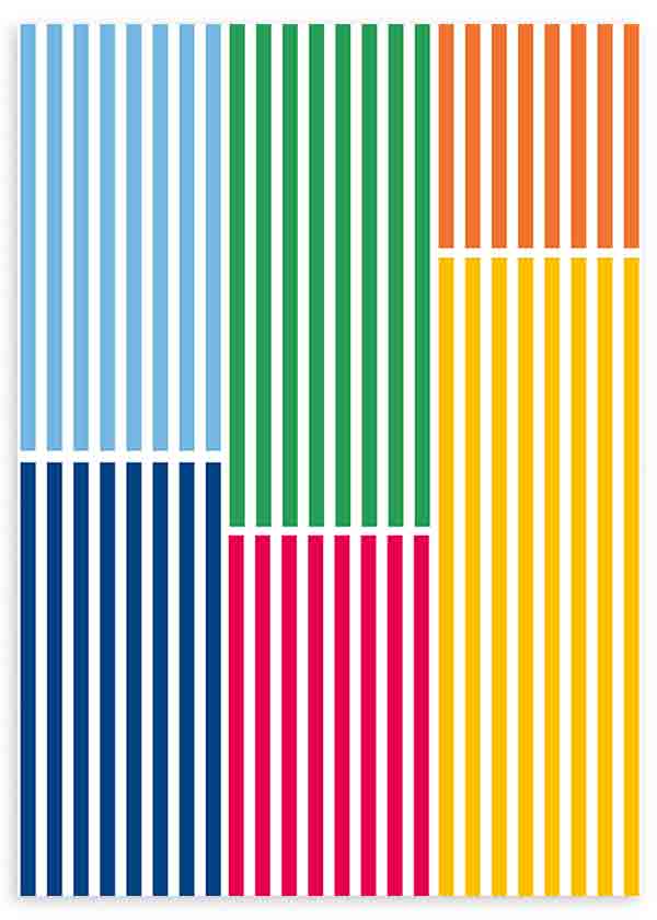 lámina decorativa colorida y geométrica con líneas verticales minimalistas en varios colores - kudeko