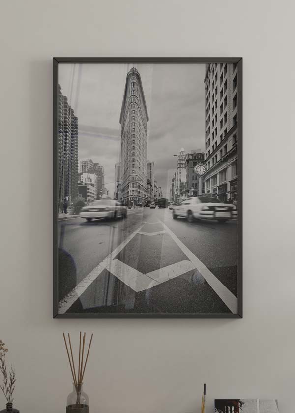 decoración con cuadros, ideas - lámina decorativa fotográfica en blanco y negro de la quinta avenida de Nueva York con taxis - kudeko