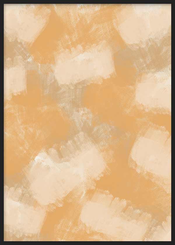 Cuadro con composición abstracta de formas superpuestas en tonos mostaza, beige, crema y blanco roto, con textura visual suave y estilo abstracto. Disponible en kudeko.com