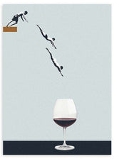lámina decorativa collage vintage de hombre tirándose de trampolín a copa de vino - kudeko