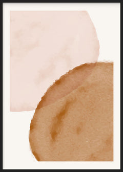 Tableau avec formes abstraites organiques en beige, sable, terracotta douce et rose poudré, dans un style chaleureux, apaisant et contemporain. Disponible sur kudeko.com