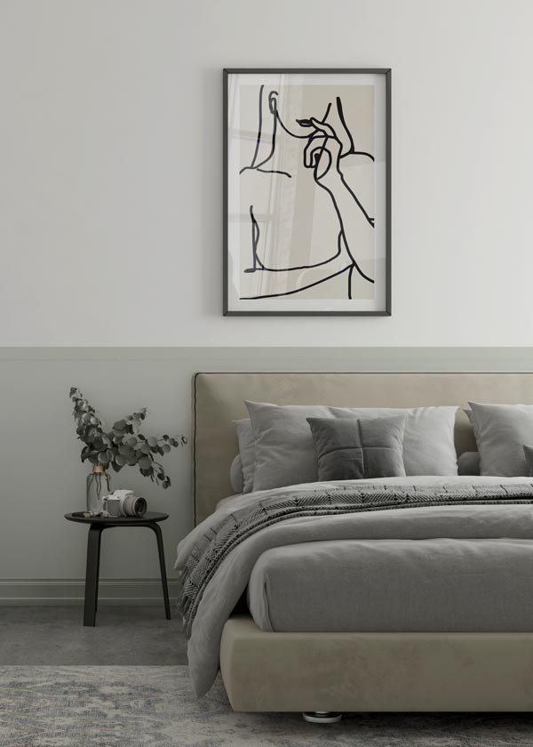 Decoración con cuadros, ideas -  cuadro de ilustración de mujer minimalista en trazos negros y fondo beige