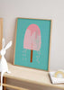 decoración con cuadros, ideas - lámina decorativa infantil de ilustración de helado rosa sobre fondo azul- kudeko