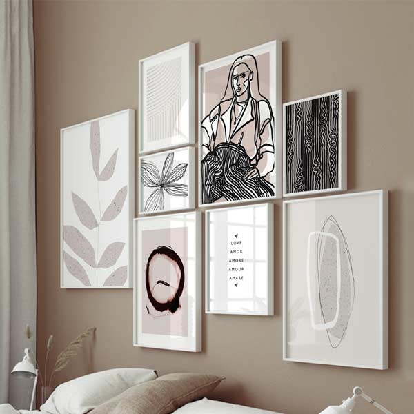 decoración con cuadros, mural - lámina decorativa abstracta en tonos beige con formas curvas - kudeko