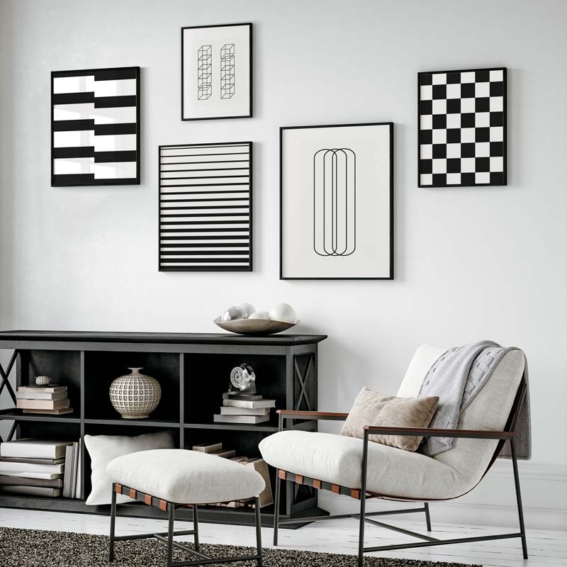 Decoración con cuadros, mural -  lámina decorativa en blanco y negro, geométrica y minimalista