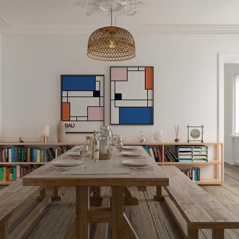Decoración con cuadros, mural -  cuadro geométrico y moderno de estilo colorido