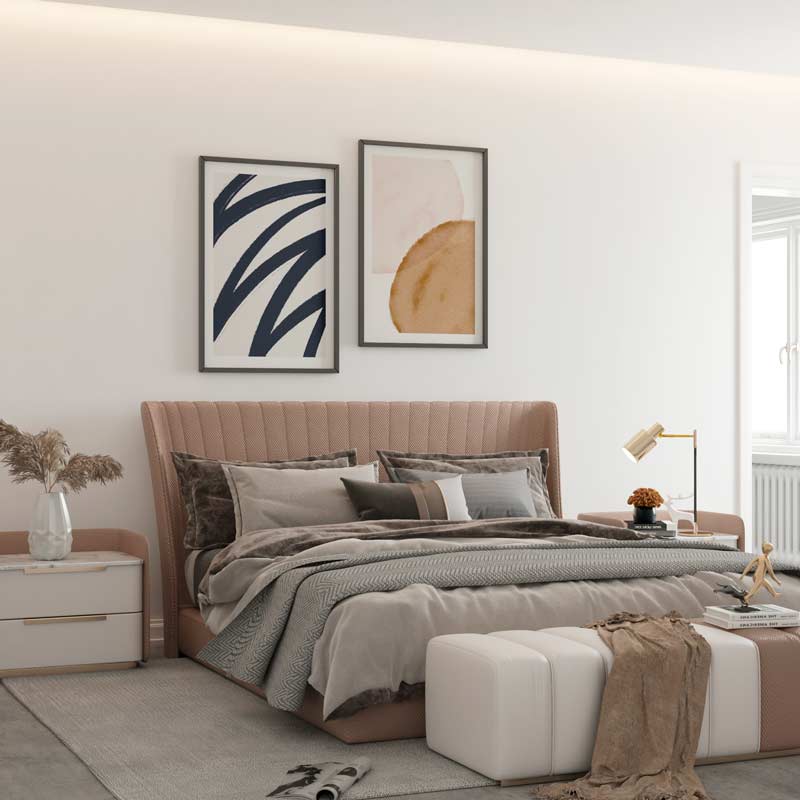 Decoración con cuadros, mural -  Cuadro moderno y minimalista con brocha azul y fondo beige claro. Una lámina decorativa sencilla que respetará el resto de la decoración al mismo tiempo que destaca en el salón o dormitorio.