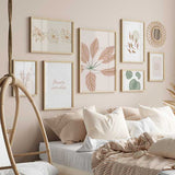 decoración con cuadros, mural - lámina decorativa con frase, colores rosas y estilo nórdico