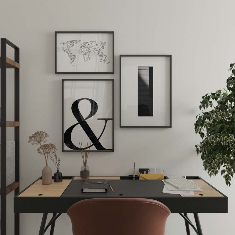 Decoración con cuadros, ideas - Cuadro mapa del mundo moderno y geométrico en blanco y negro