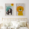 decoración con cuadros, ideas - lámina decorativa infantil de ilustración colorida de elefante - kudeko