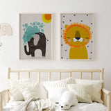 decoración con cuadros, ideas - lámina decorativa infantil de ilustración colorida de elefante - kudeko