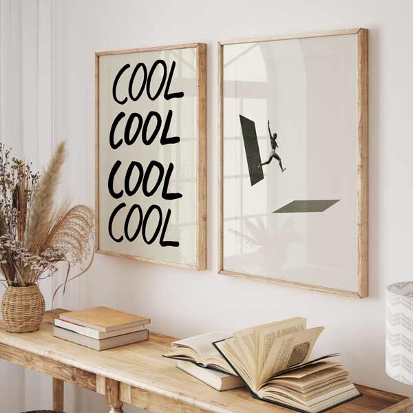 decoración con cuadros, mural - lámina decorativa de estilo vintage de collage de hombre saltando - kudeko