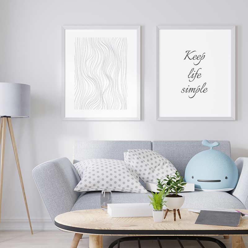 Decoración con cuadros, mural -  cuadro abstracto con textura de ondas en blanco y negro. Lámina decorativa.