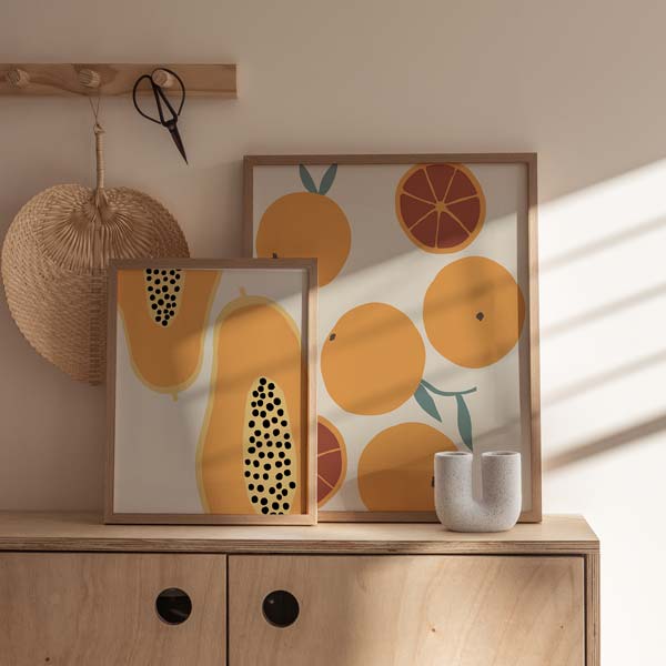 decoración con cuadros, mural - lámina decorativa de ilustración de papaya para cocina - kudeko