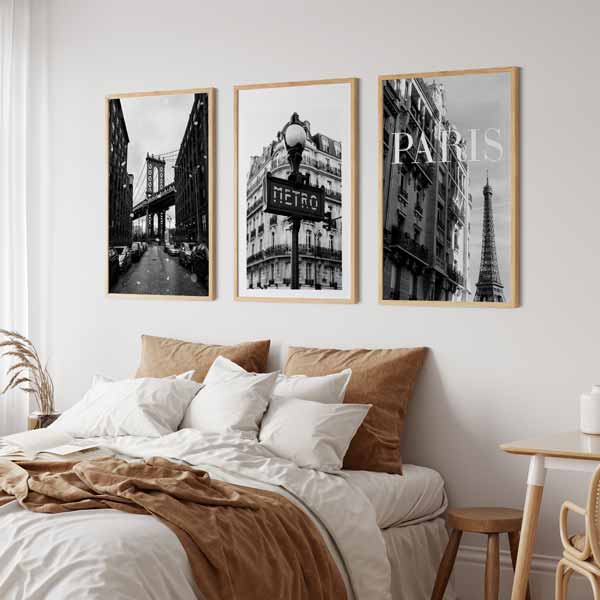 decoración con cuadros, mural - lámina decorativa de fotografía en blanco y negro de la ciudad de parís con la Torre Eiffel - kudeko