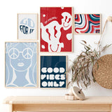 Decoración con cuadros, mural -  lámina decorativa de ilustración hippie en color azul cielo