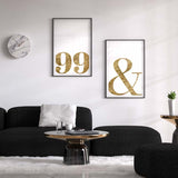 Decoración con cuadros, mural -  cuadro en blanco y dorado con letra &