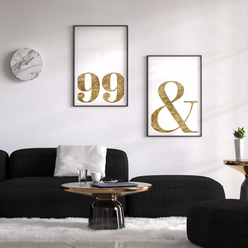 Decoración con cuadros, mural -  cuadro en blanco y dorado con letra &