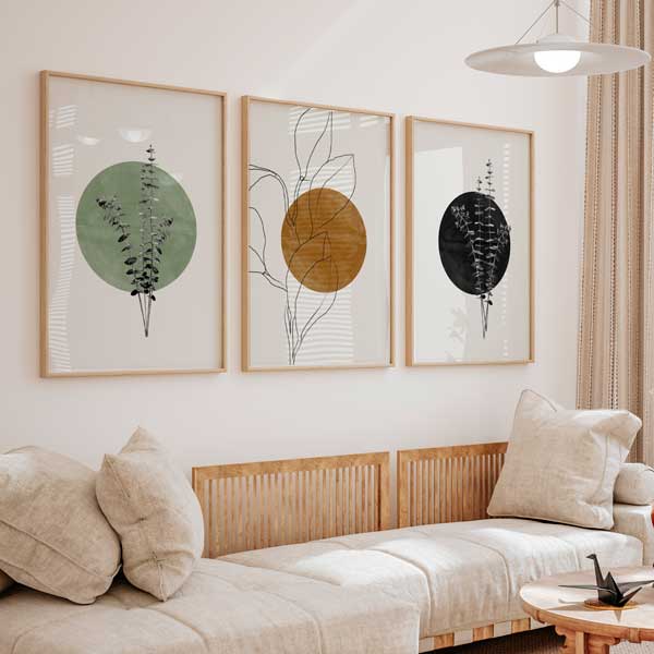 decoración con cuadros, mural - lámina decorativa floral en colores beige y negro de estilo abstracto para salón o dormitorio - kudeko