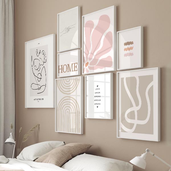 Decoración con cuadros, mural -  lámina decorativa abstracta en colores beige con líneas en blanco