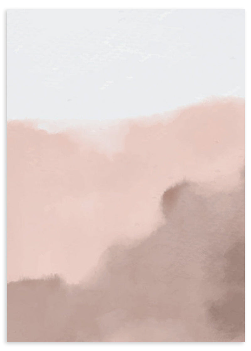 Lámina decorativa sin marco de estilo minimalista y abstracto, composición abstracta en acuarela rosa y taupe, modelo Smoke II