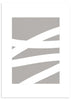 Abstraktes Wandbild mit weißen geschwungenen und diagonalen Streifen auf taupegrauem Hintergrund, sanftem Kontrast, neutralen Farben und elegantem minimalistischem Stil. Erhältlich auf kudeko.com