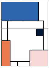 Lámina decorativa sin marco de estilo minimalista y geométrico, composición geométrica abstracta en bloques de color, modelo BAU II-B