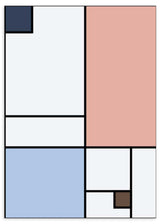 Tableau à composition géométrique avec rectangles blanc cassé, rose poudré, bleu clair, bleu gris et brun, lignes noires marquées et style moderne inspiré du Bauhaus. Disponible sur kudeko.com