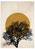 Lámina decorativa sin marco de estilo minimalista y orgánico, árbol en silueta al atardecer, modelo Cálido Atardecer